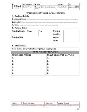 Training effectiveness evaluation form - BOTSWANA UNIFIED REVENUE SERVICE