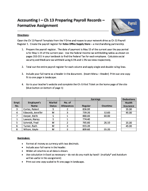 Excel formulas pdf - Accounting I Ch 13 Preparing Payroll Records Formative ...