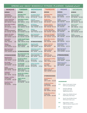 WINTER 2017 DAILY SCHEDULE FITNESS PLANNER SPRING ...