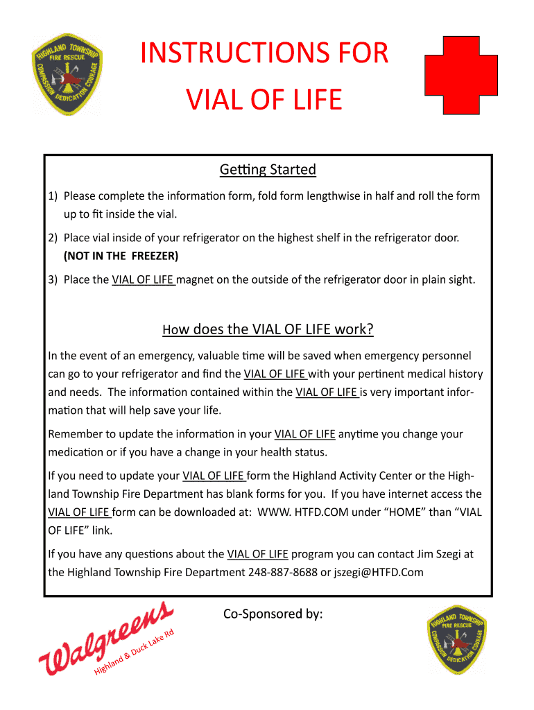 Fillable Online Printable INSTRUCTIONS FOR THE VIAL OF LIFE - Highland ...