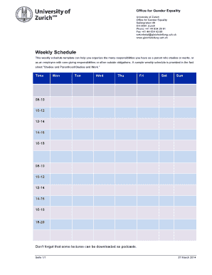 Weekly excel schedule - Weekly Schedule (PDF, 143 KB) - Gleichstellung UZH - gleichstellung uzh