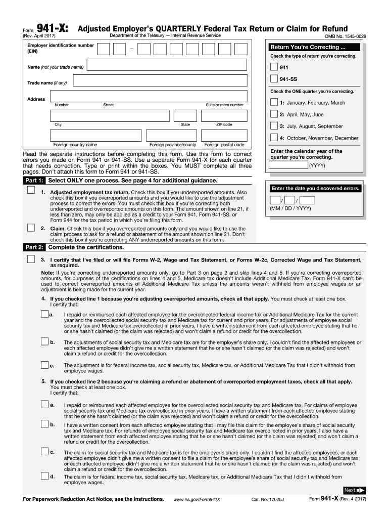 2017 Form IRS 941 X Fill Online Printable Fillable Blank PdfFiller