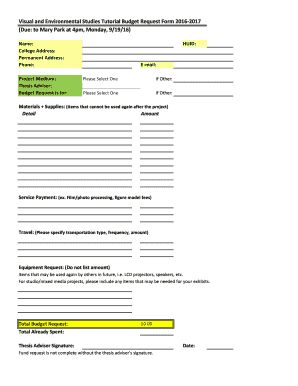 Thesis Budget Request Form - Department of Visual and ... - ves fas harvard