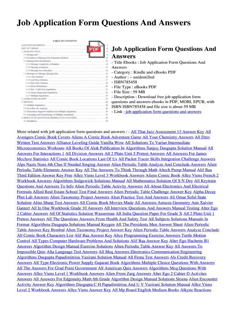Fillable Online chewstreetlanding Job Application Form Questions And