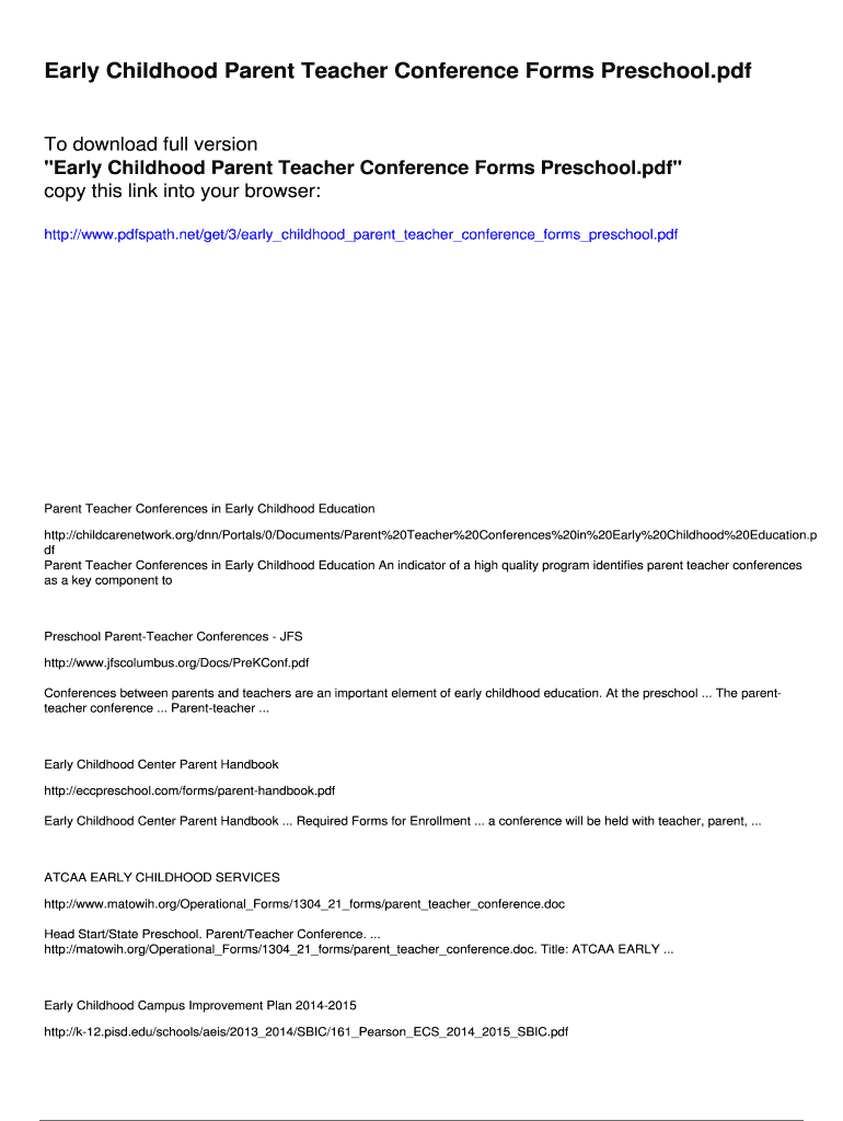 Fillable Online Early Childhood Parent Teacher Conference Forms ...