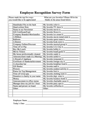 Fillable Online Employee Recognition Survey Form - People Connect Fax ...