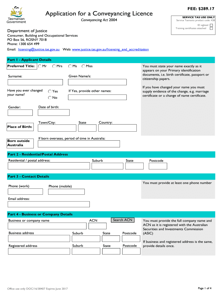 Fillable Online . Form to use when applying for a conveyancer licence