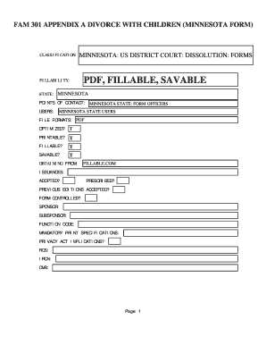 Fillable Online FAM 301 APPENDIX A DIVORCE WITH CHILDREN (MINNESOTA ...