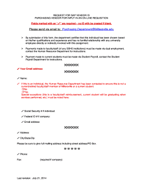 REQUEST FOR SAP VENDOR ID - millersville