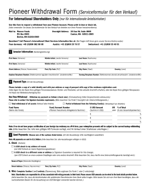 Pioneer Withdrawal Form (Serviceformular f r den Verkauf)