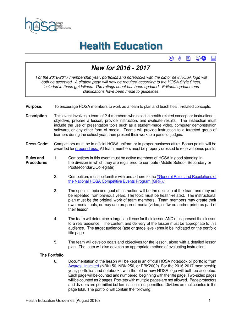 Fillable Online hosa For the 2016-2017 membership year, portfolios and ...