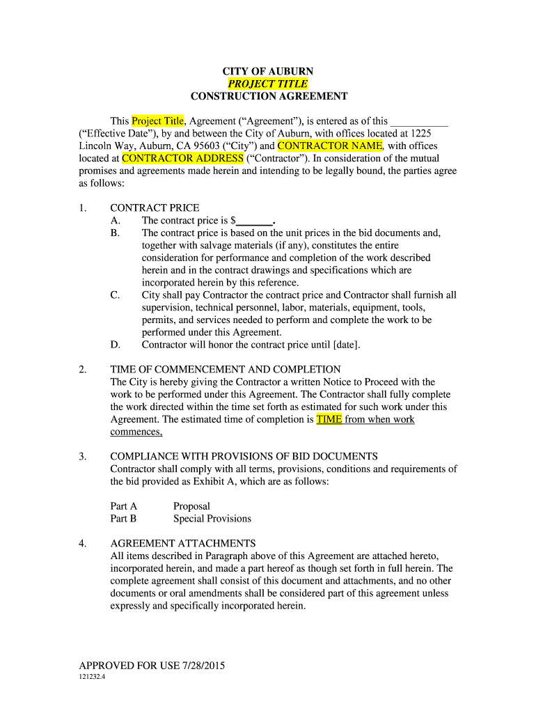 Fillable Online This Project Title, Agreement ( Agreement ), is entered ...