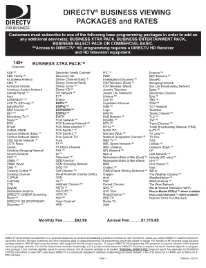 Fillable Online DIRECTV BUSINESS VIEWING PACKAGES and RATES Fax Email ...
