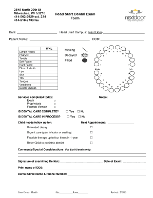 Head Start Dental Exam Form