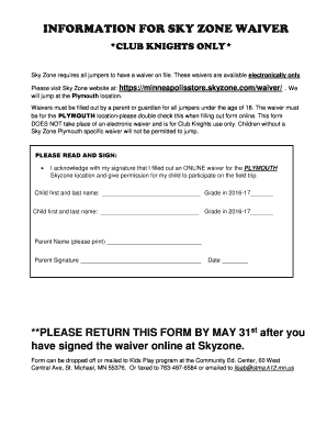 Skyzone Waiver Form - Fill Online, Printable, Fillable, Blank | pdfFiller