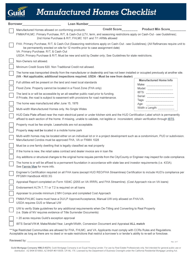 Fillable Online Manufactured Homes Checklist Fax Email Print - pdfFiller