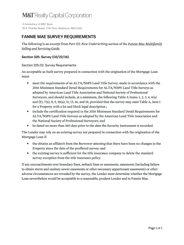 Fillable Online FANNIE MAE SURVEY REQUIREMENTS Fax Email Print pdfFiller