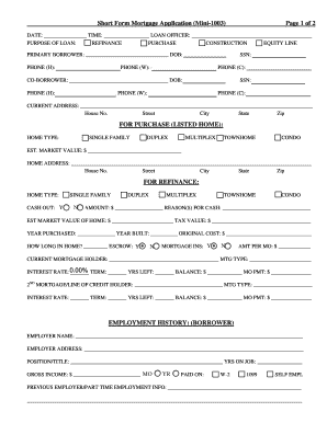 Short Form Mortgage Application (Mini-1003) Page 1 of 2