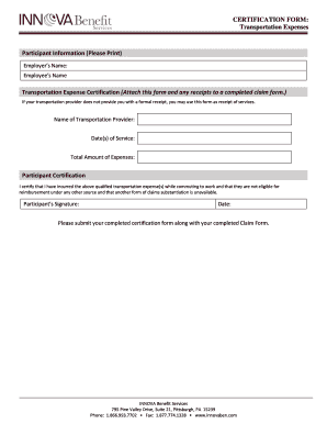 CERTIFICATION FORM: Transportation Expenses Participant ...