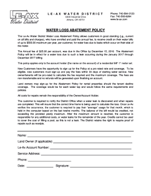 Le-Ax Water Loss Abatement Policy