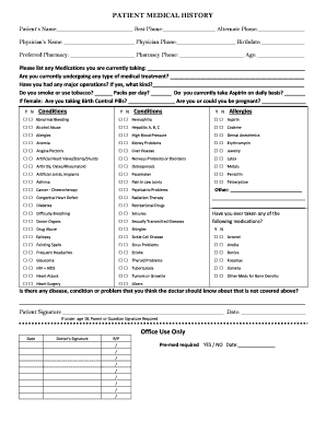 Pt. Medical AND Dental History form