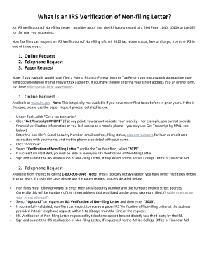 verification of nonfiling letter irs non filing form business form irs verification of nonfiling letter