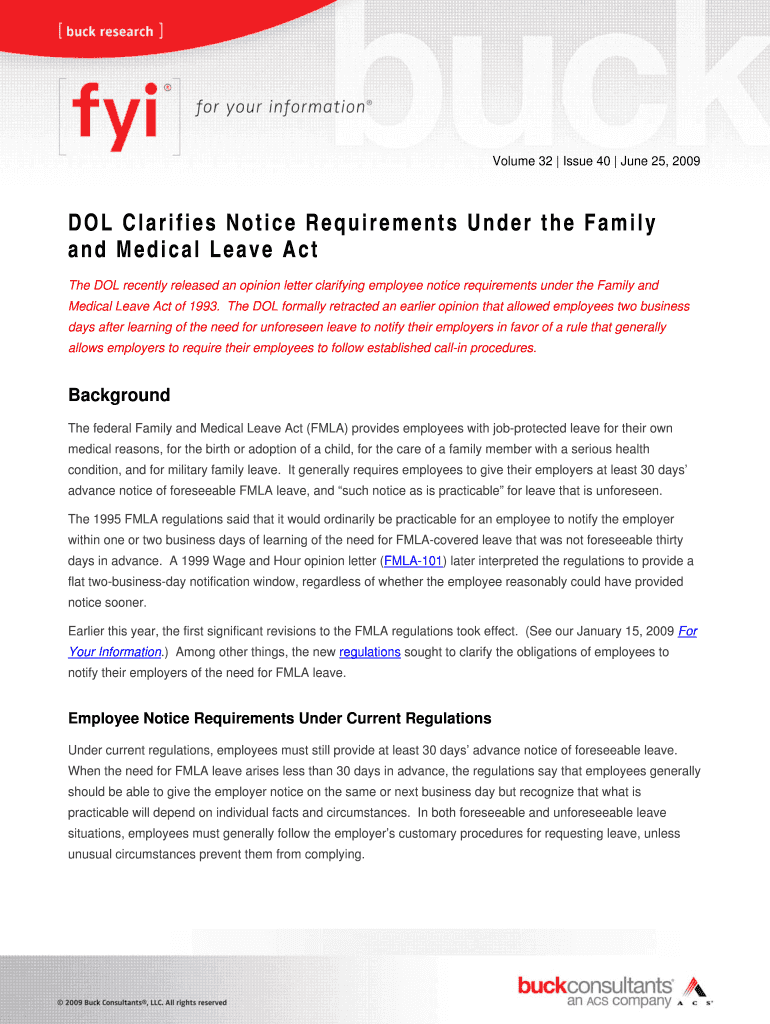 Fillable Online DOL Clarifies Notice Requirements Under the Family and