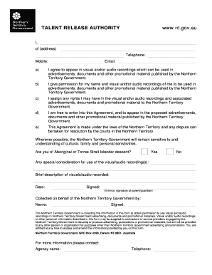 Release form template word - Sample Talent Release Form