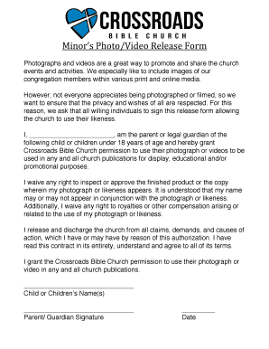 Video release form for minors - Minor's Photo/Video Release Form - Crossroads Bible Church