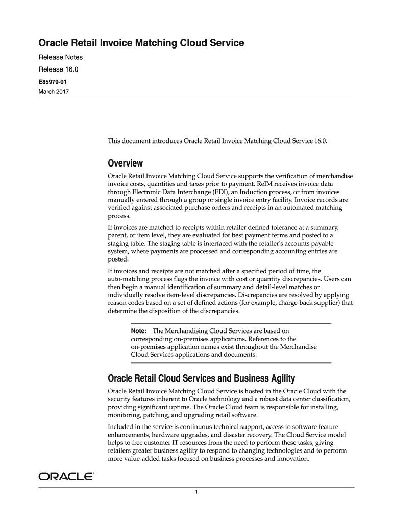 Fillable Online Oracle Retail Invoice Matching Cloud Service Overview