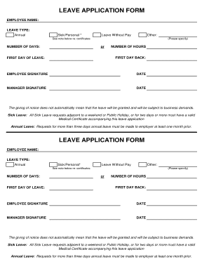 Fillable Online leave application form leave application form Fax Email ...