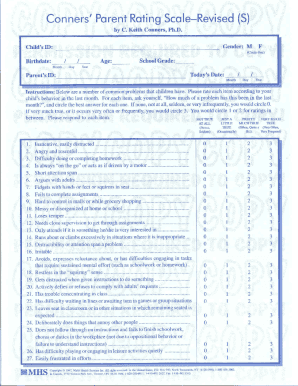 Conners Parent Rating Scale Pdf Scoring Fill Online Printable Fillable Blank Pdffiller