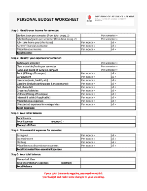 PERSONAL BUDGET WORKSHEET