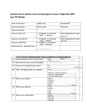 Questionnaire for baseline survey among pregnant women in Gilgel Gibe HDSS