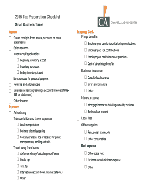 Fillable Online 2015 Tax Preparation Checklist Fax Email Print - pdfFiller