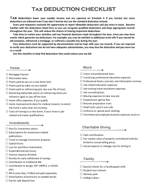 Fillable Online Deduction Checklist Fax Email Print - pdfFiller