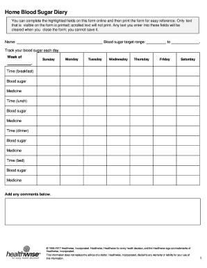 Blood sugar monitoring chart pdf - blood sugar diary