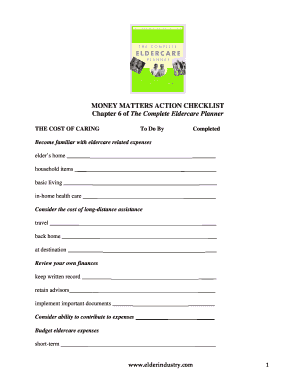 Fillable Online ( Money Matters Action Checklist - Chapter 6 of The ...
