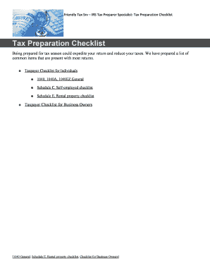IRS Tax Preparation Checklist
