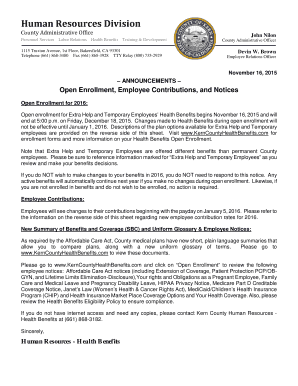 Open Enrollment Announcement Letter - Extra-Help and Temporary Employees