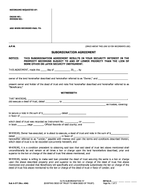 Subordination Agreement A - Existing TD to New TD.doc