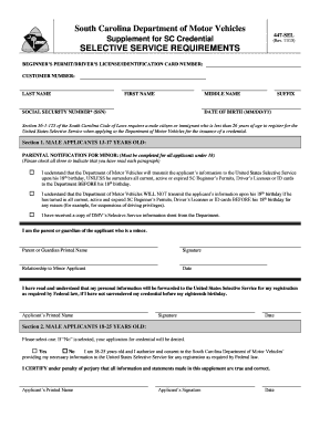 South Carolina Selective Service Form 447-SEL
