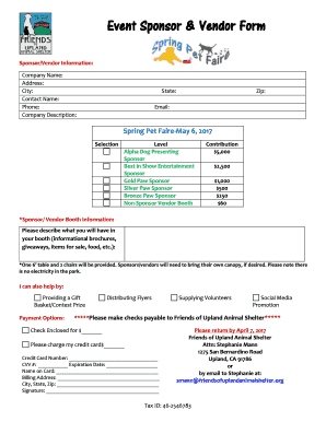 Fillable Online friendsofuplandanimalshelter Event Sponsor & Vendor ...