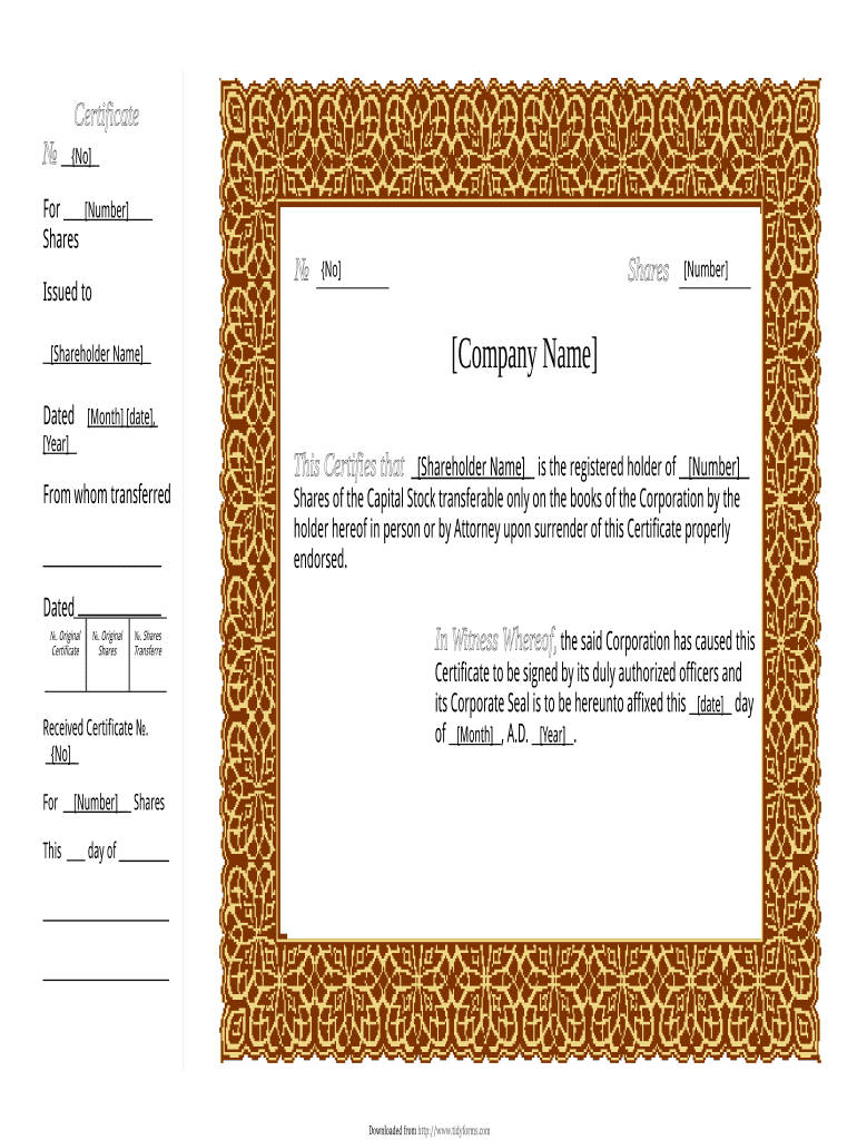Fillable Online Download Stock Certificate Template 01 - Free Template ...