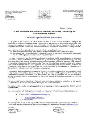 Circular 0017/2008 Teacher Appointments Procedure - Post Primary Teachers (File Format Word 55KB)