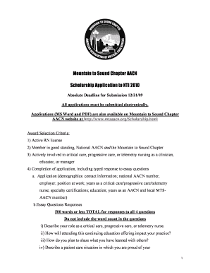 Fillable Online Mountain to Sound Chapter AACN Scholarship Application ...