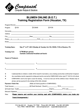 BLUMEN ONLINE (B.O.T.) Training Registration Form (Houston, TX)