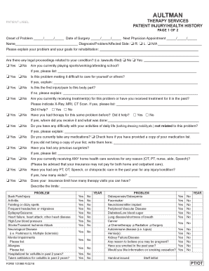 fillable online health history form aultman hospital fax email