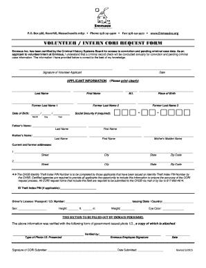 Fillable Online VOLUNTEER / INTERN CORI REQUEST FORM - Emmaus Fax Email ...