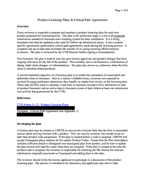 Product Licensing Plans & Critical Path Agreements